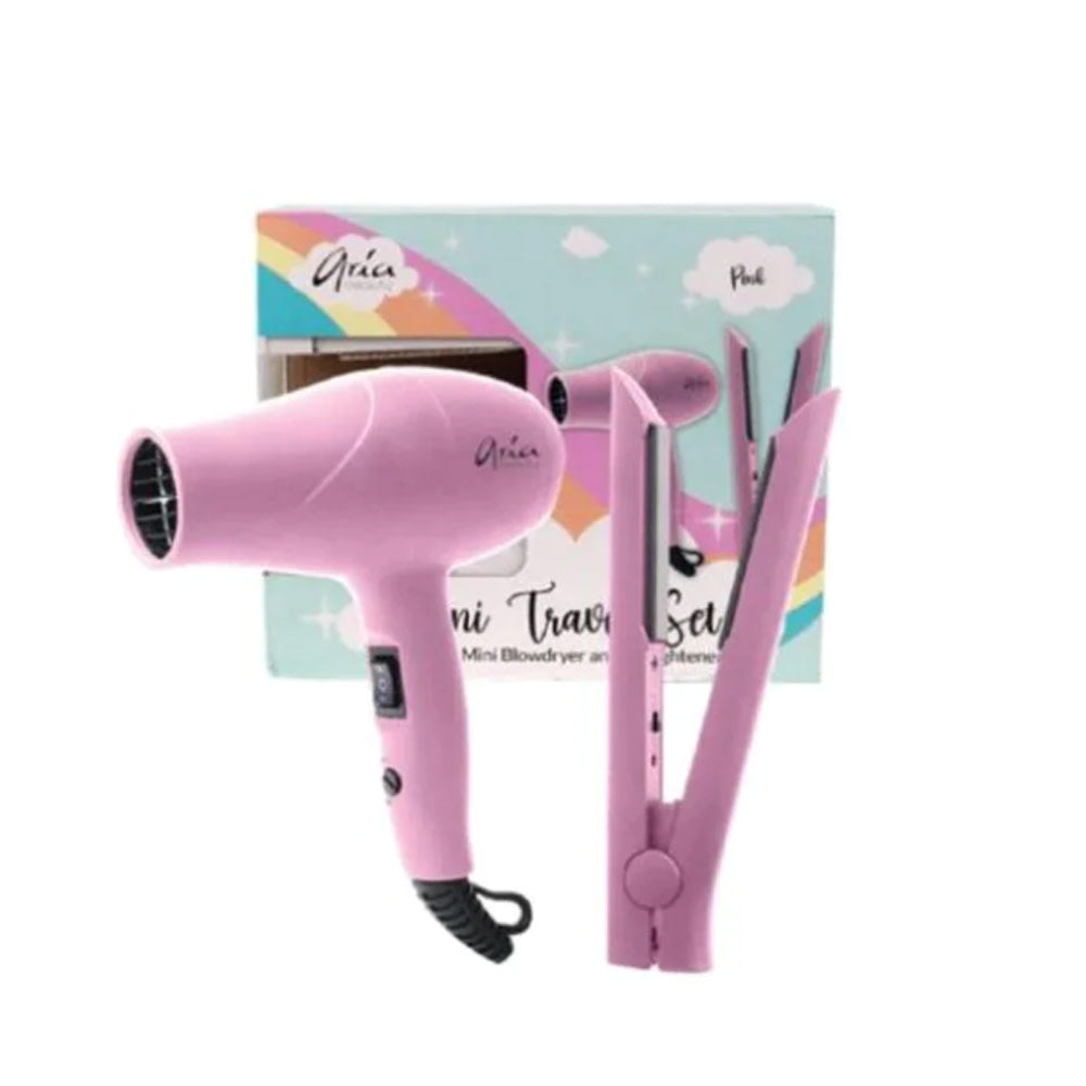 Aria Beauty - Ensemble de voyage - Mini fer plat & séchoir - Rose