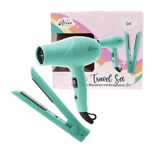 Aria Beauty - Travel Set - Mini Flat Iron & Hair Dryer - Mint Green