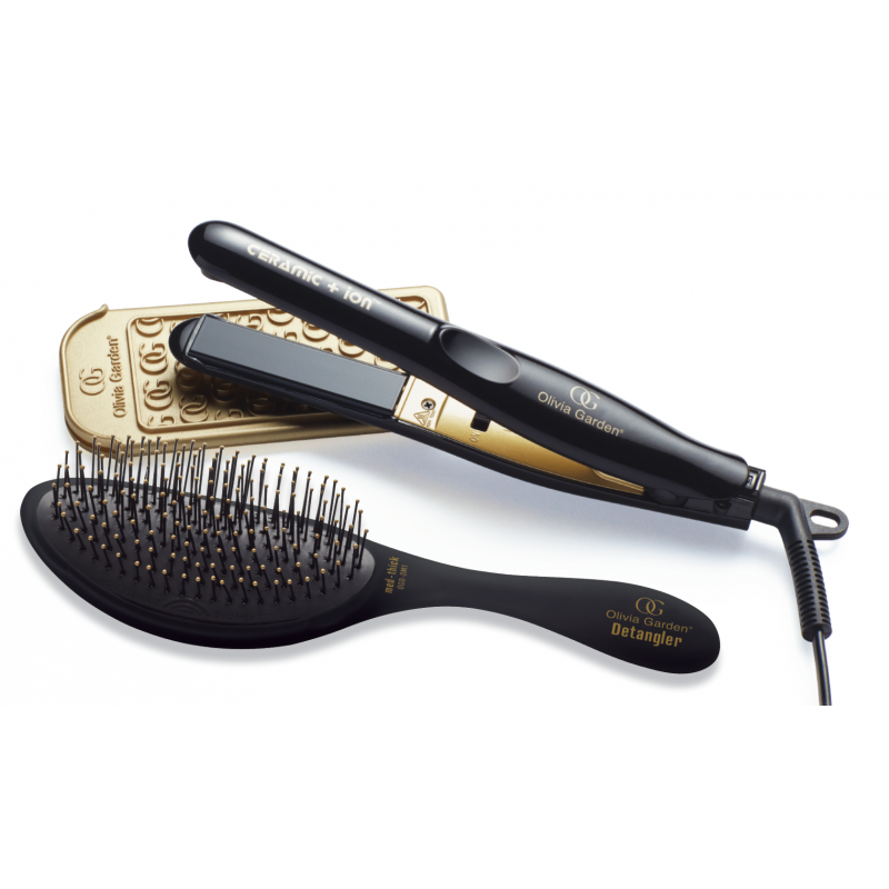 Olivia Garden - Travel Flat Iron 5/8 in + Detangling Brush Combo